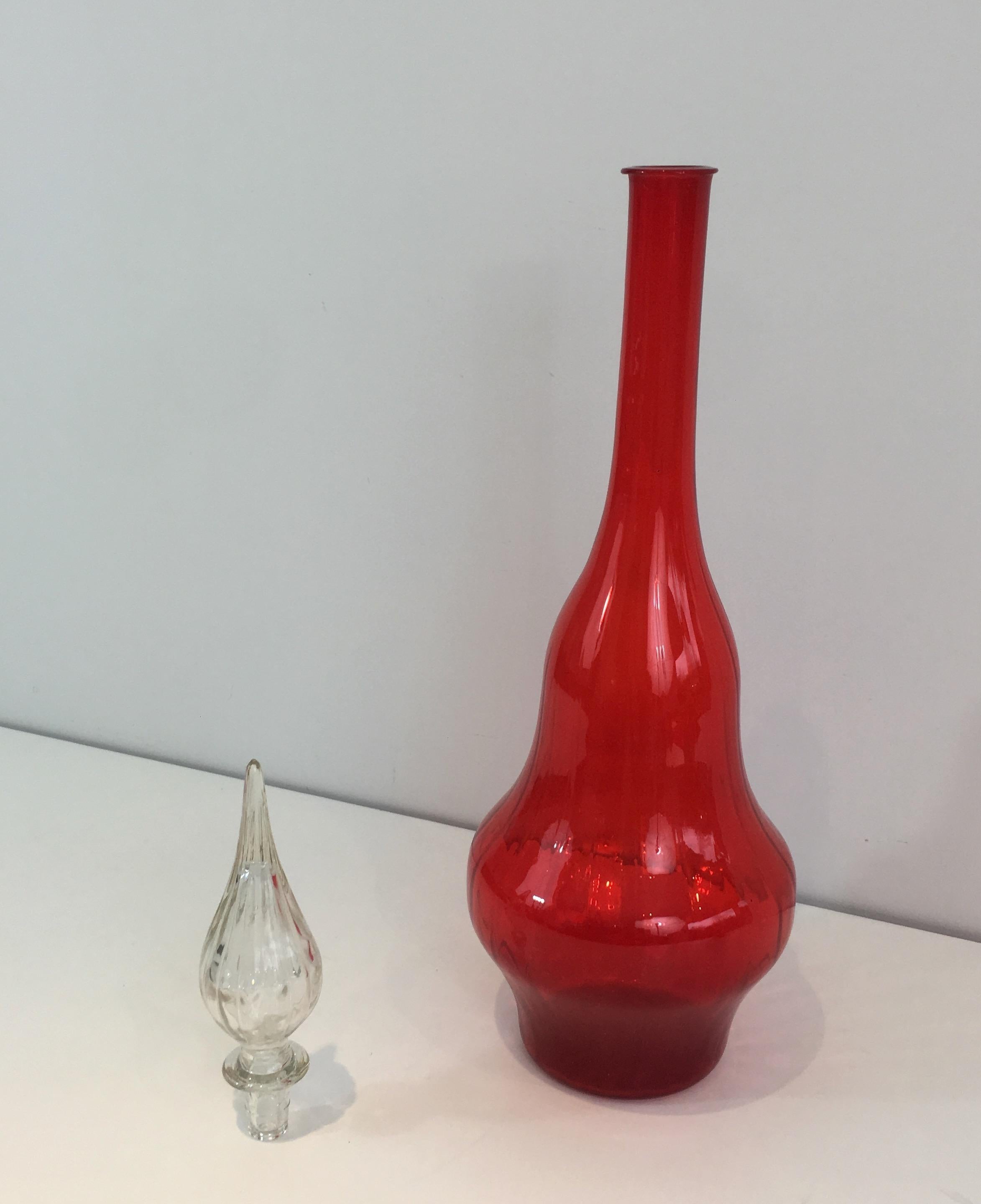 Late 20th Century Red Glass Design Bottle, Circa 1970 For Sale