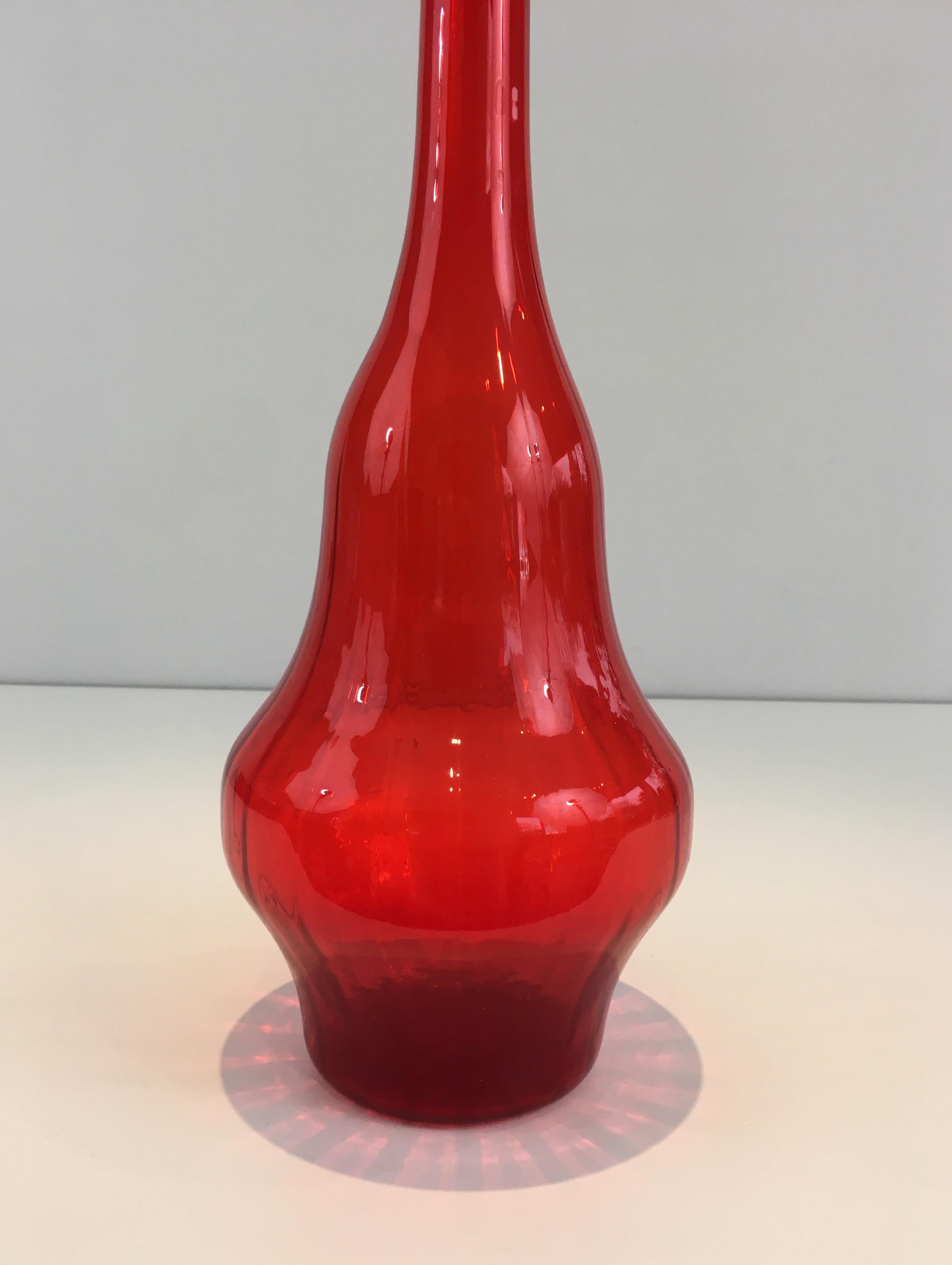 Red Glass Design Bottle, Circa 1970 For Sale 1