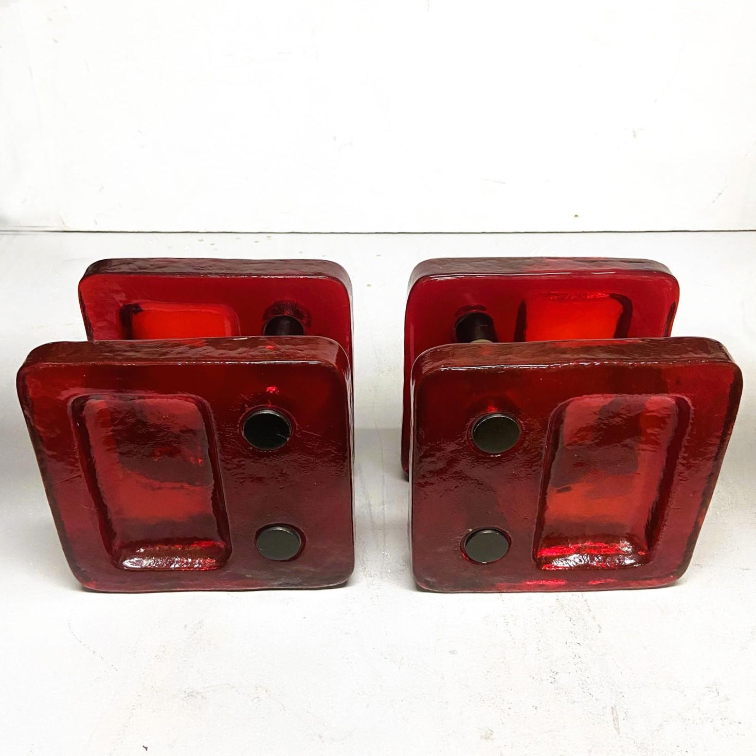 Mid-Century Modern Red Glass Door Handle Pair for Push & Pull Double For Sale