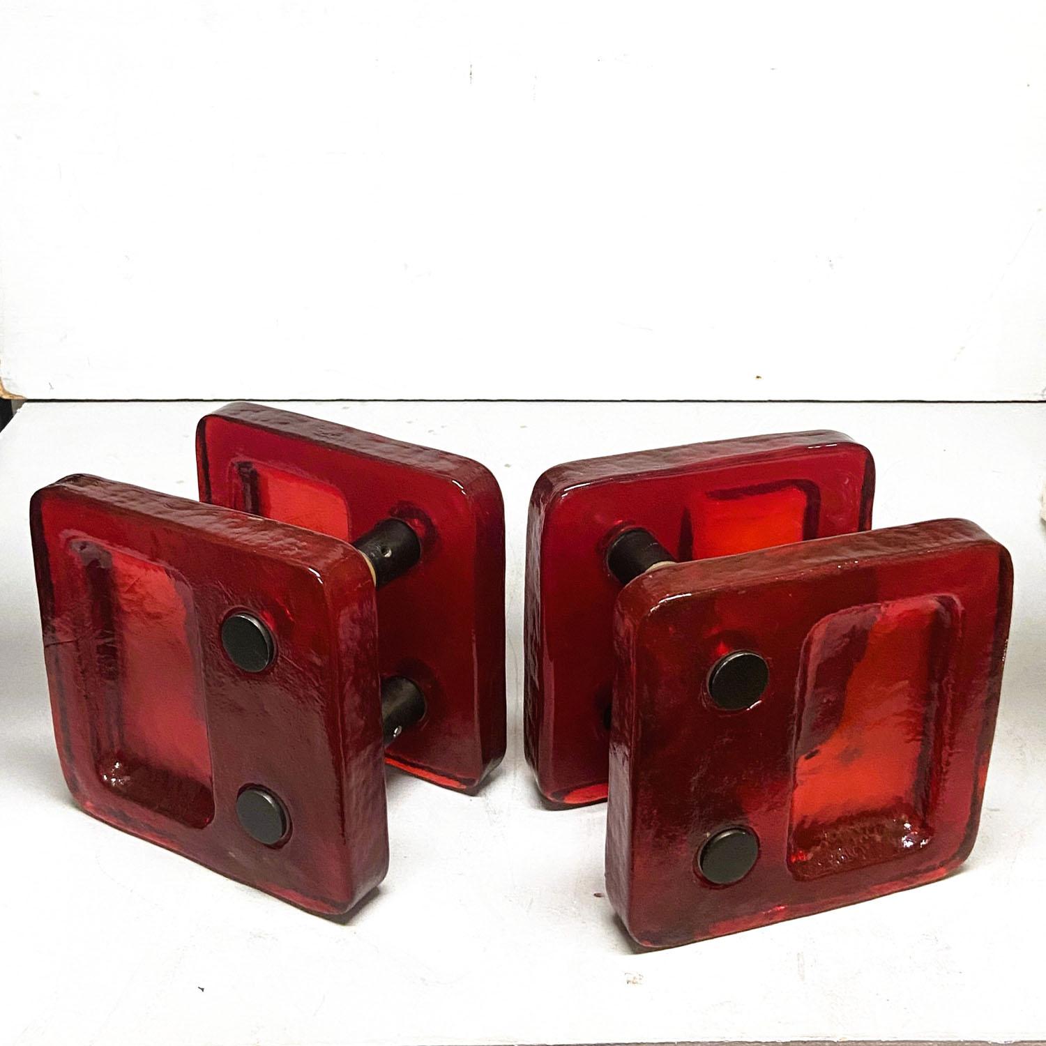 German Red Glass Door Handle Pair for Push & Pull Double For Sale