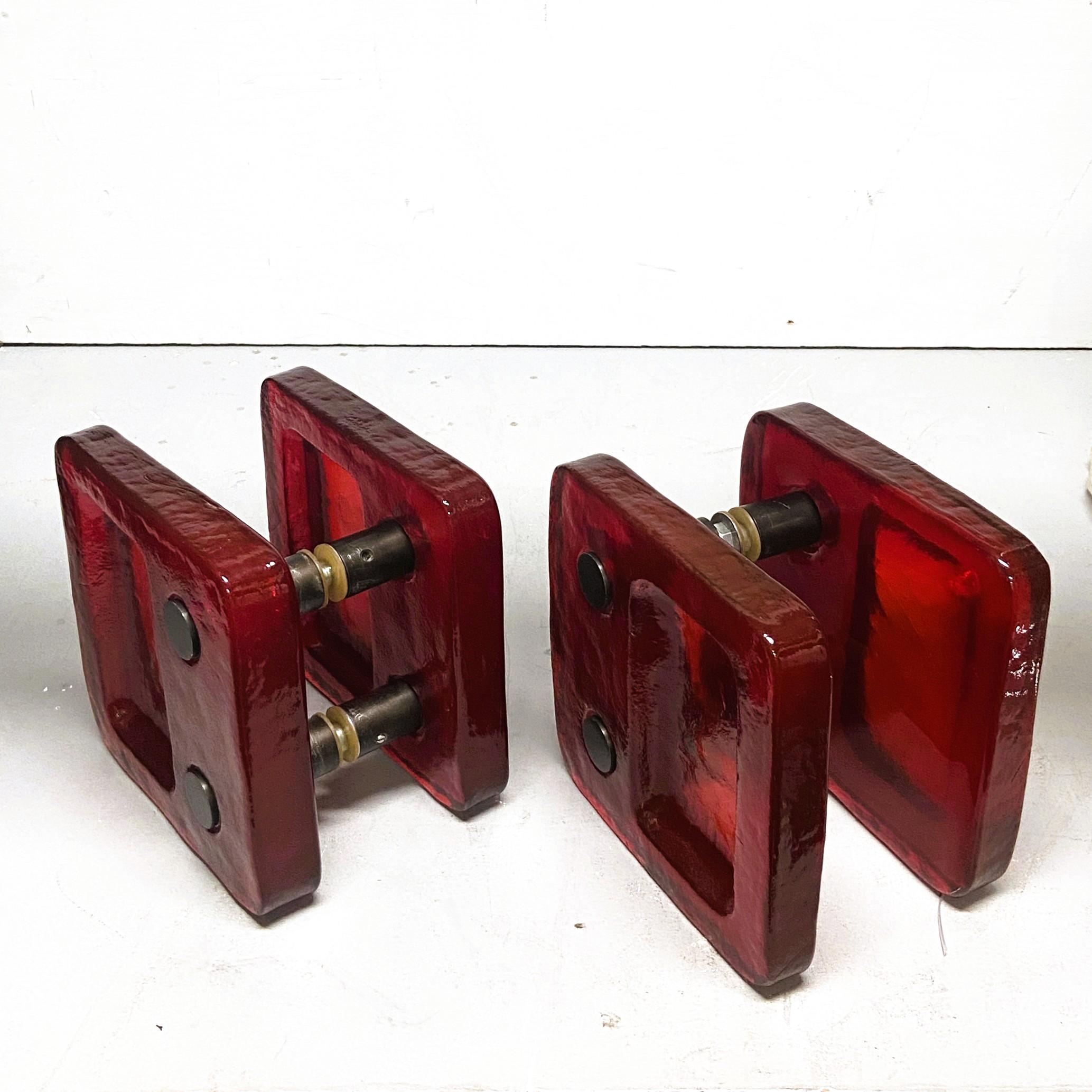 Cast Red Glass Door Handle Pair for Push & Pull Double For Sale