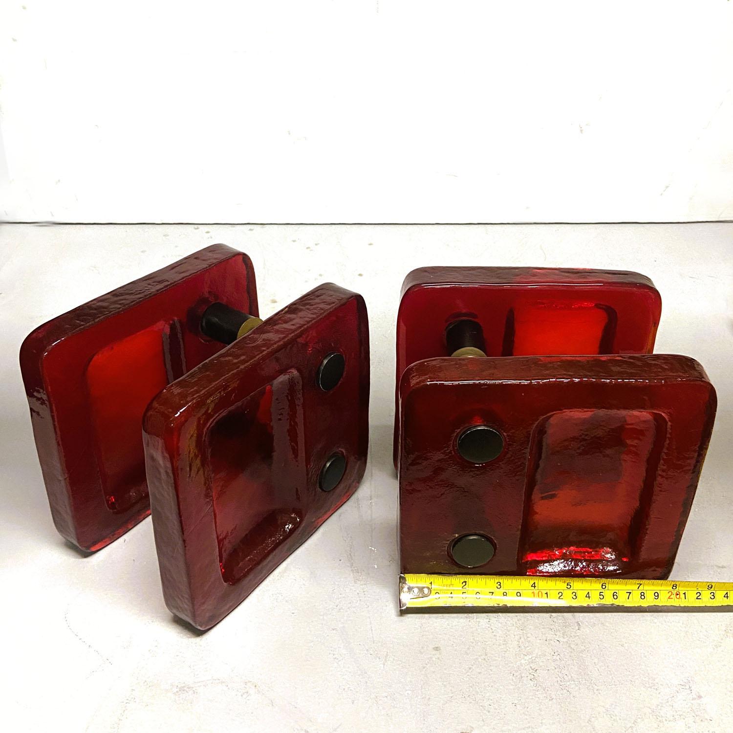 Red Glass Door Handle Pair for Push & Pull Double In Excellent Condition For Sale In London, GB