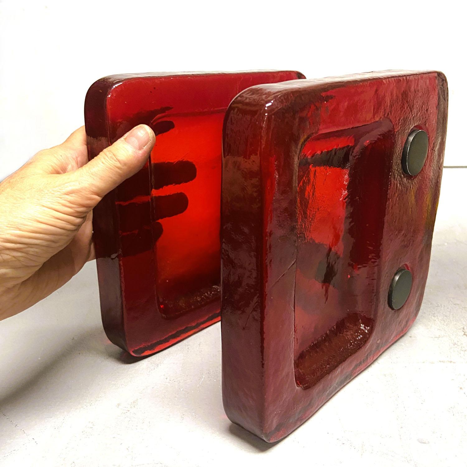 Mid-20th Century Red Glass Door Handle Pair for Push & Pull Double For Sale