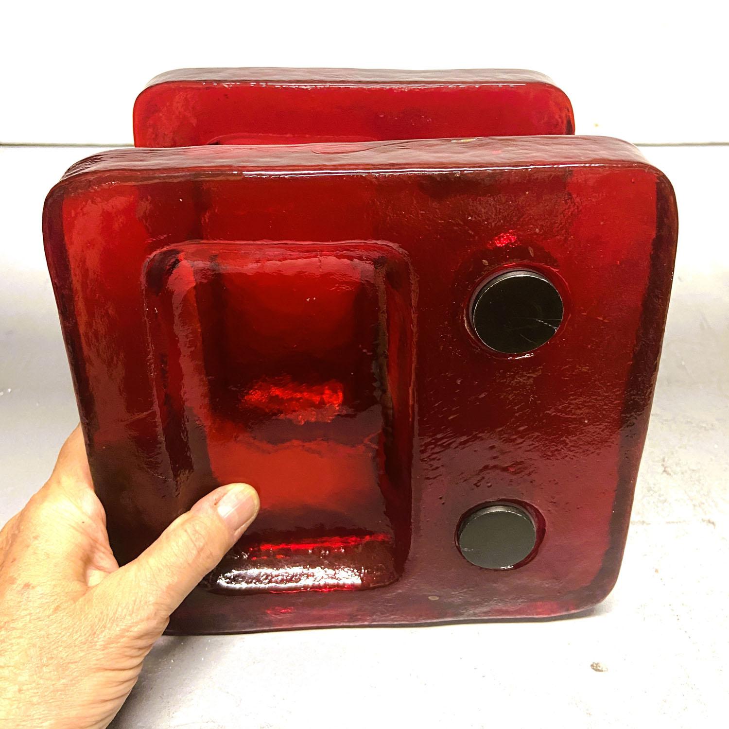 Metal Red Glass Door Handle Pair for Push & Pull Double For Sale