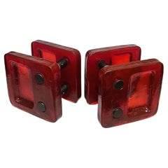 Red Glass Door Handle Pair for Push & Pull Double
