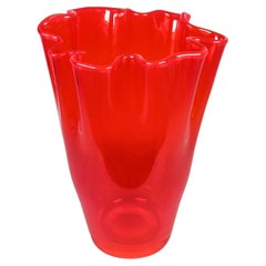 Red glass fazzoletto vase, designed by Fulvio Bianconi for Venin