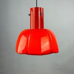Red glass flower shaped pendant light from Glashütte Limburg 1970