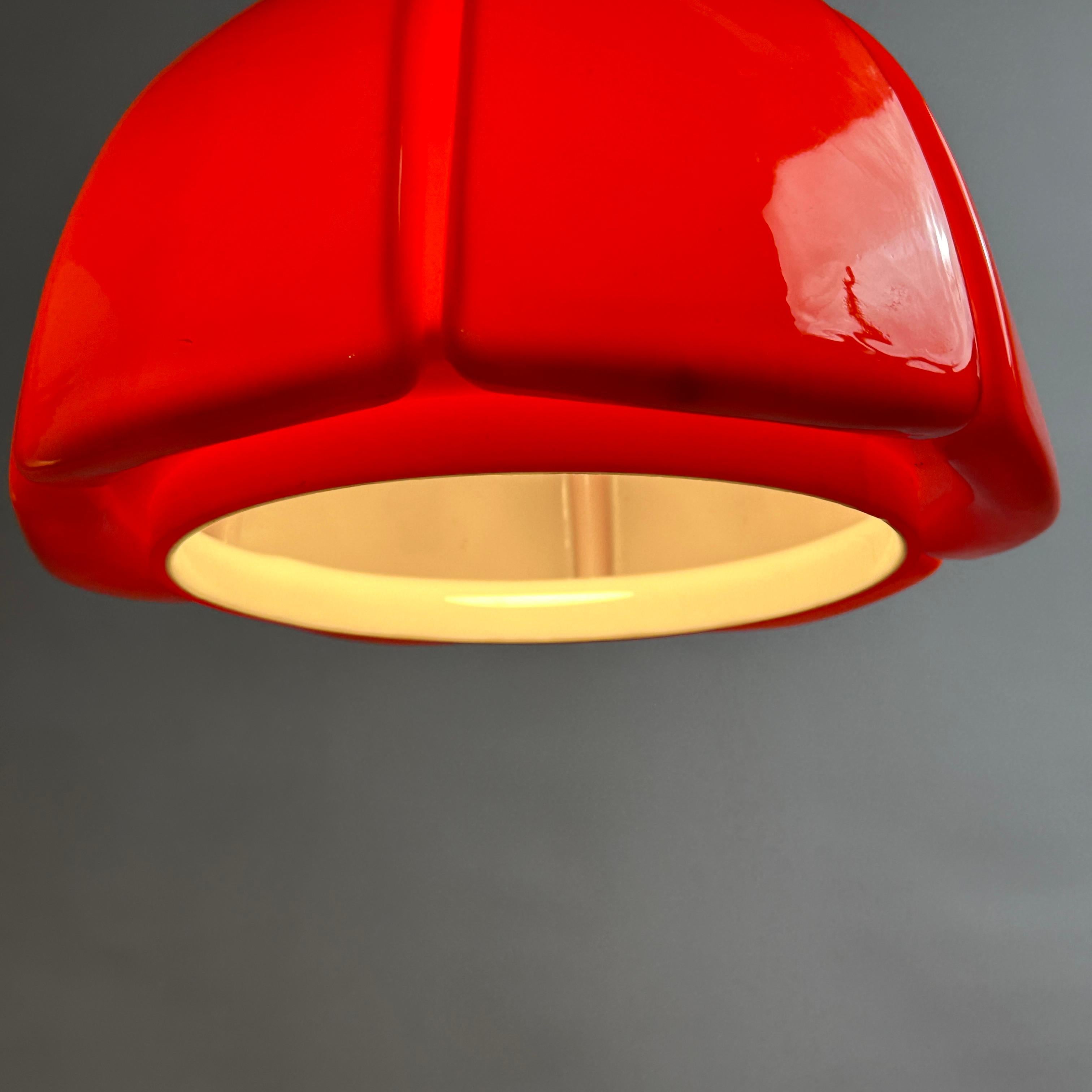 Red glass flower shaped pendant light from Glashütte Limburg 1970 For Sale 1