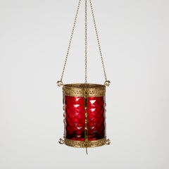 Red Glass and Gilt Bronze Light Shade