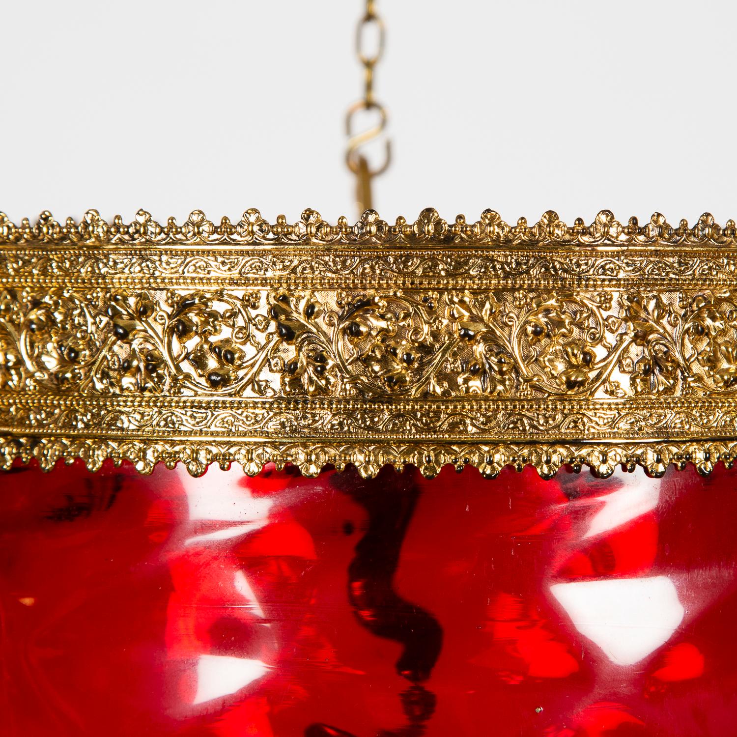Edwardian Red Glass and Gilt Bronze Light Shade For Sale