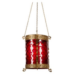 Pantalla de Cristal Rojo y Bronce Dorado