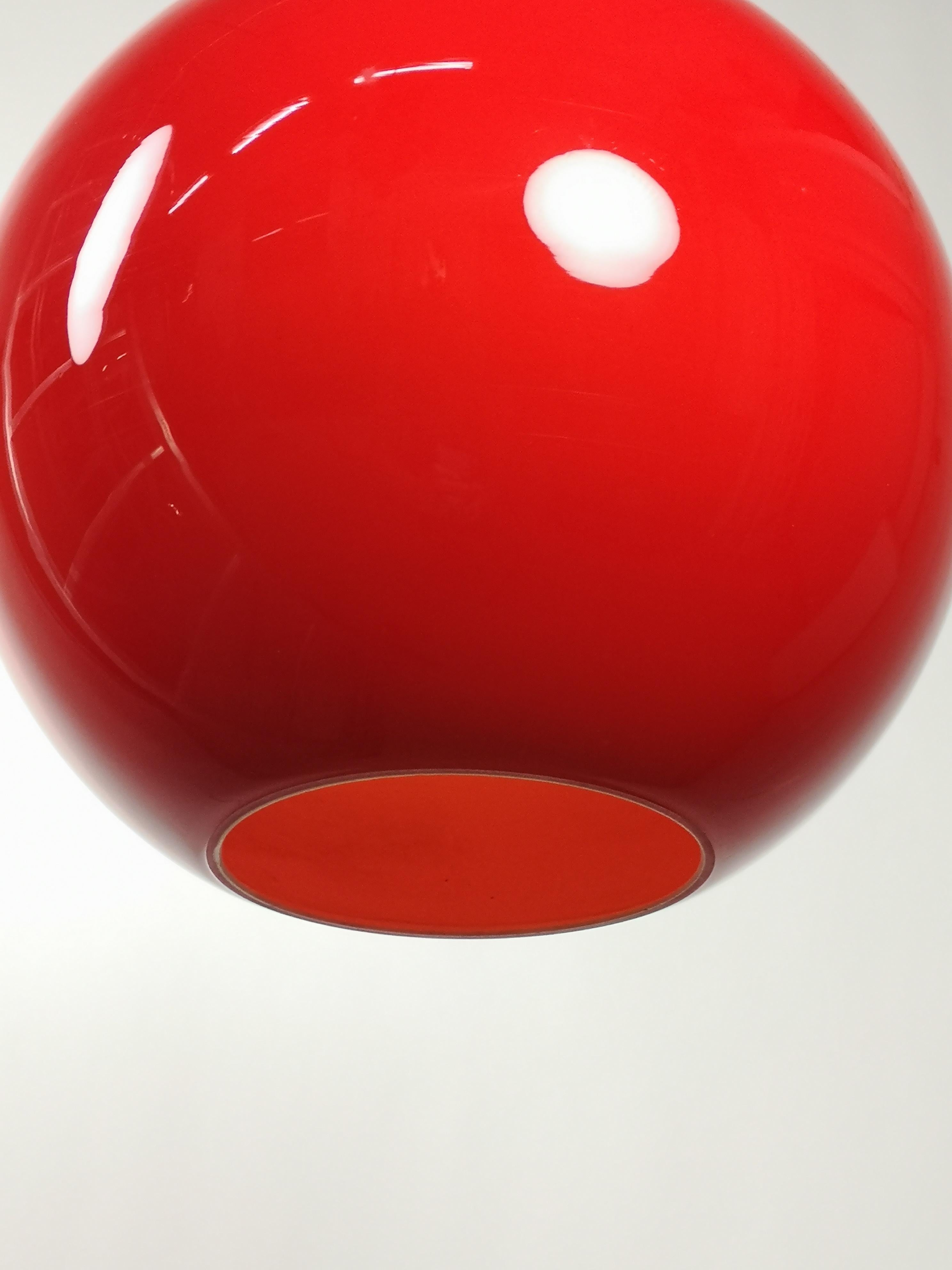 Mid-20th Century Red Glass Globe Chandelier, 1970s