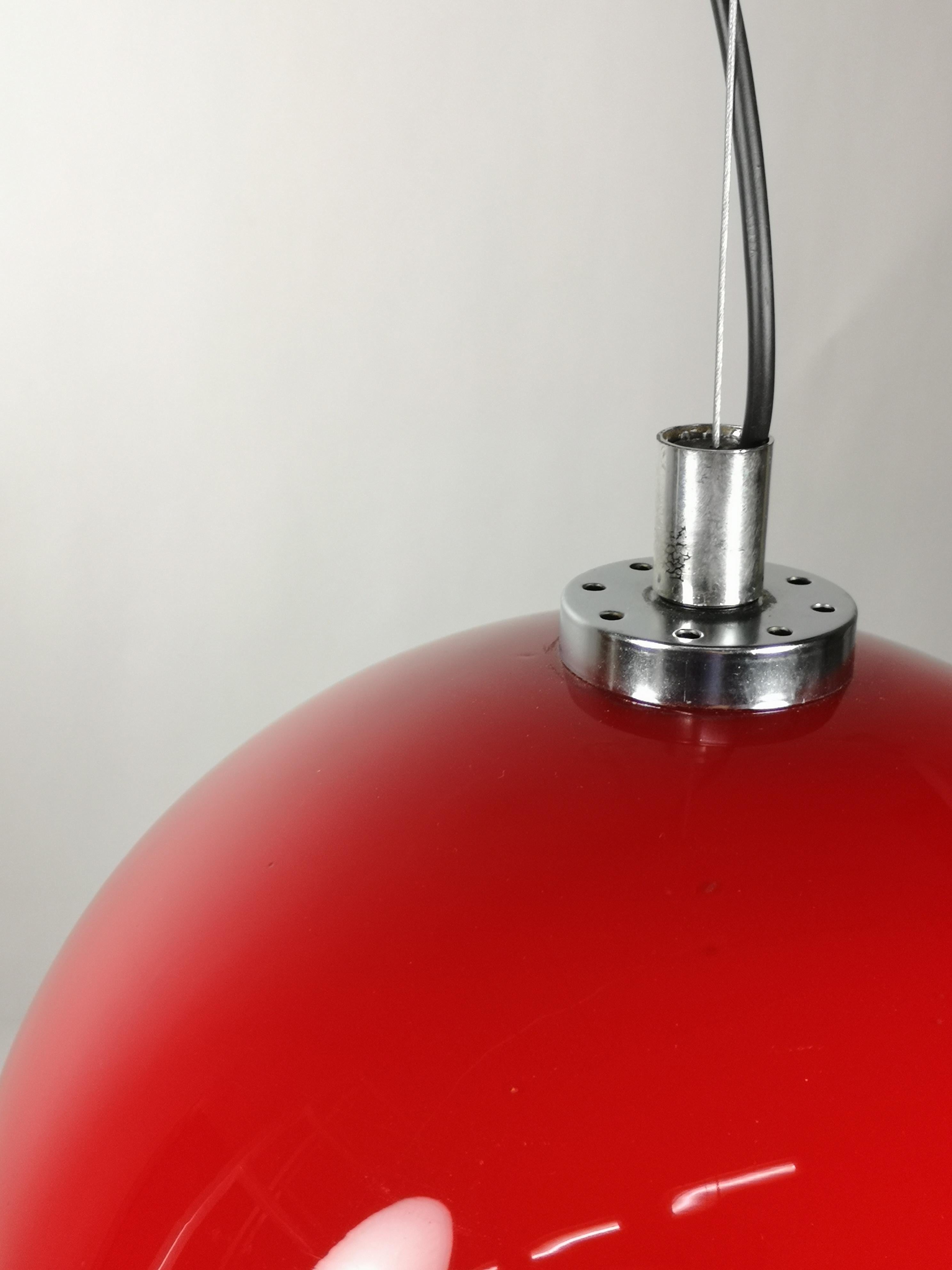 Nickel Red Glass Globe Chandelier, 1970s