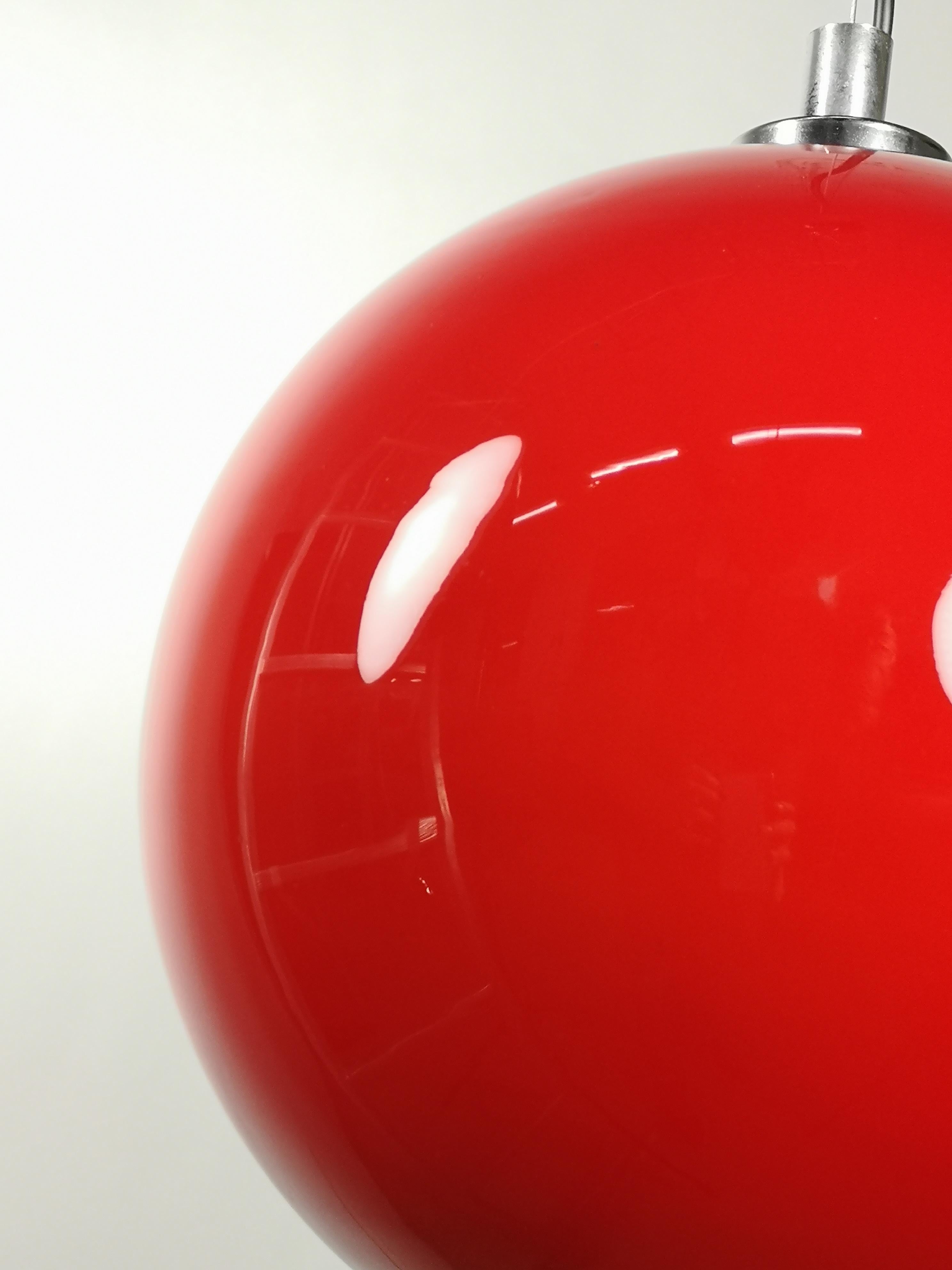Red Glass Globe Chandelier, 1970s 1