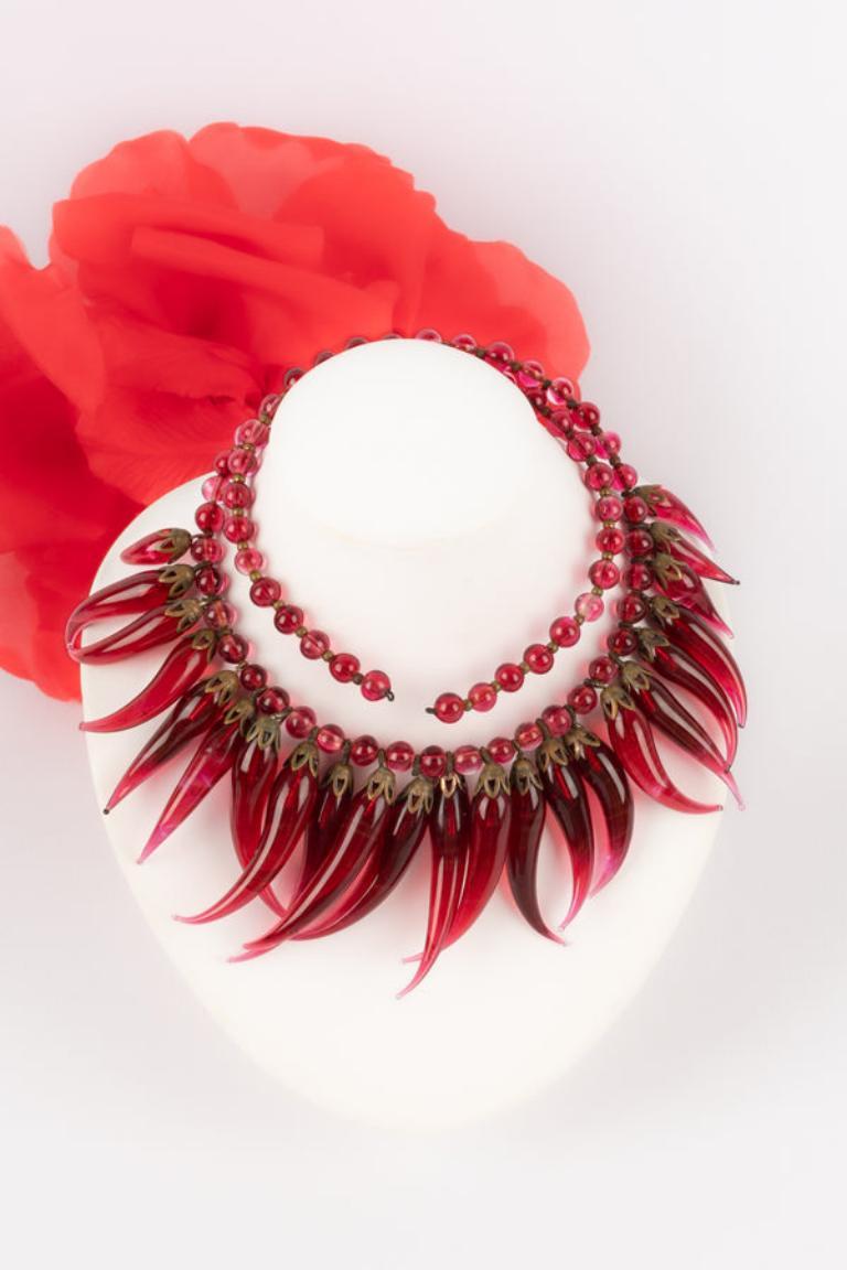 Rote Glaspaste Halskette im Angebot 4