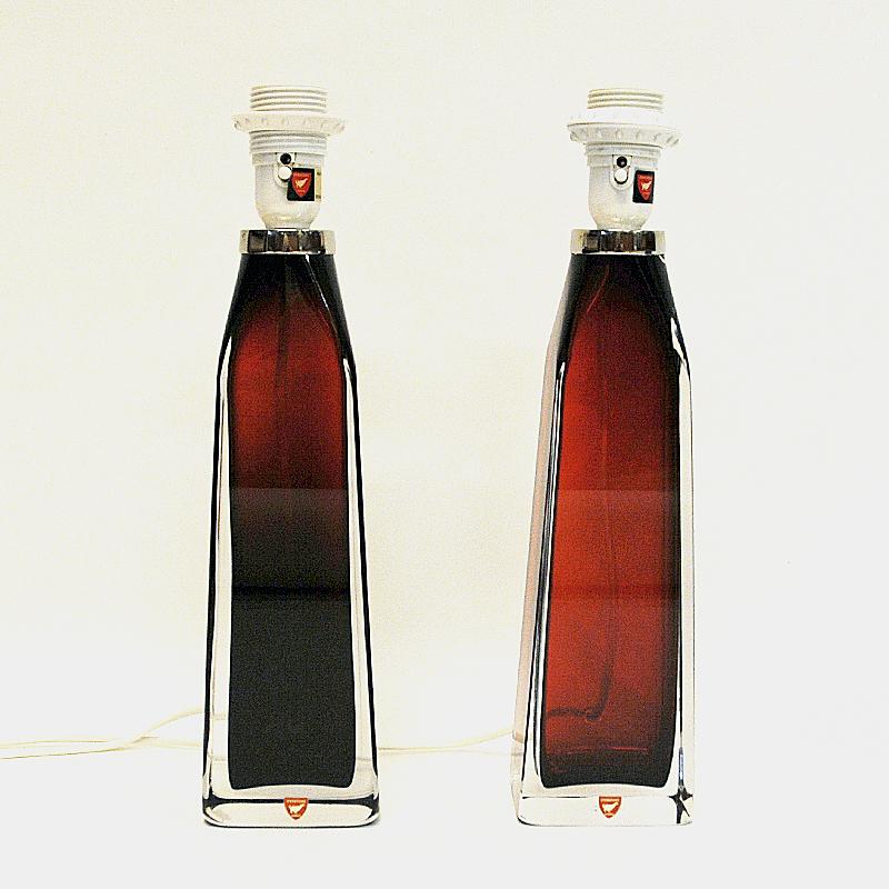 Red Glass Table Lamp Pair by Carl Fagerlund for Orrefors, Sweden 1960s In Good Condition In Stockholm, SE
