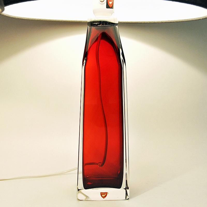 Mid-20th Century Red Glass Table Lamp Pair by Carl Fagerlund for Orrefors, Sweden 1960s