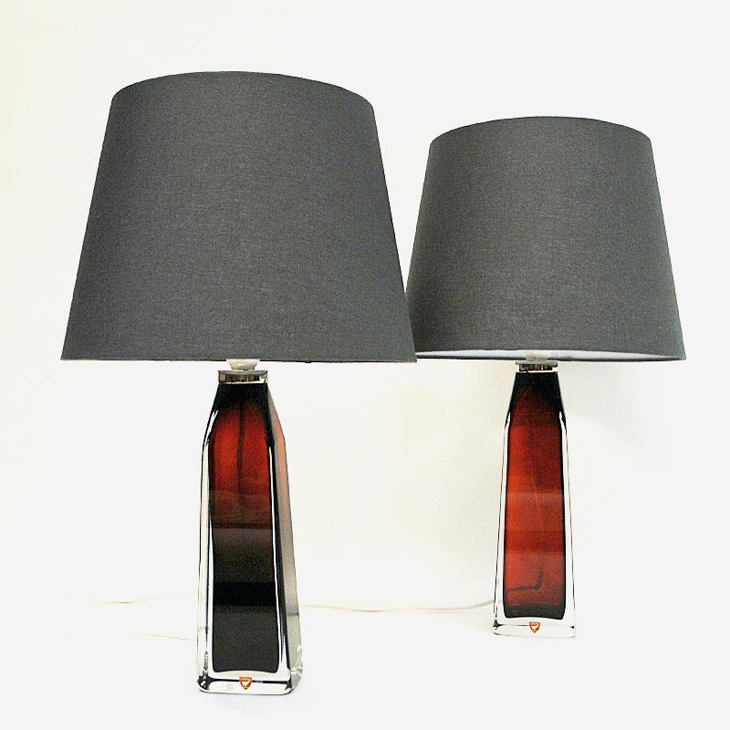 Red Glass Table Lamp Pair by Carl Fagerlund for Orrefors, Sweden 1960s 1