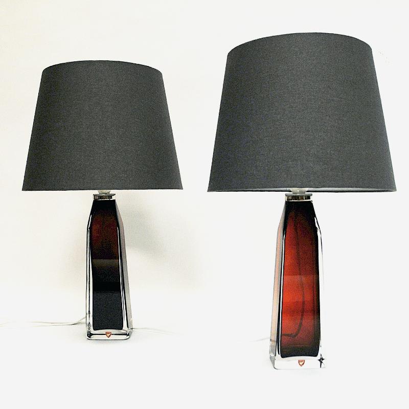 Red Glass Table Lamp Pair by Carl Fagerlund for Orrefors, Sweden 1960s 2