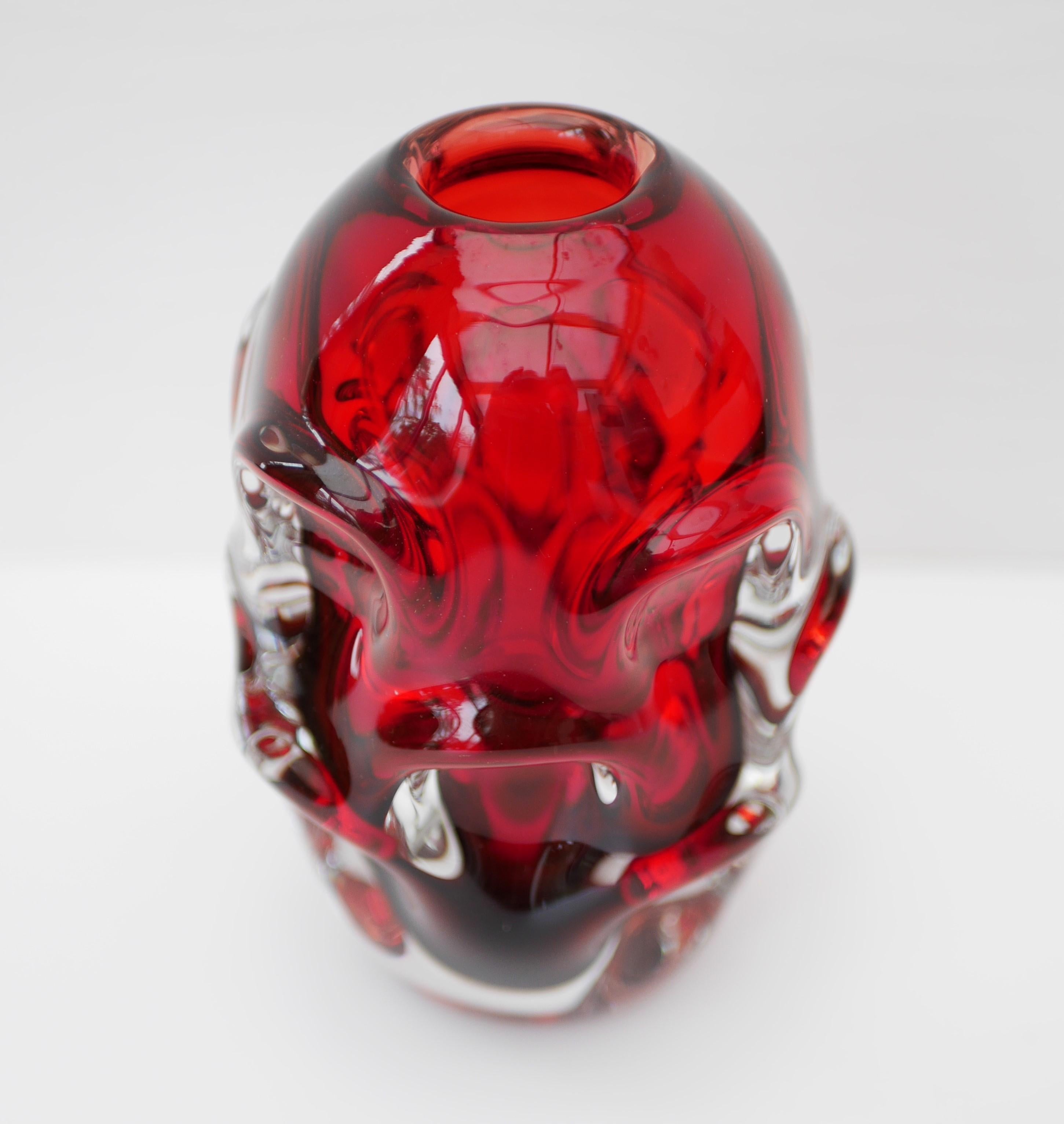 Hand-Crafted Red Glass Vase by Börne Augustsson for Åseda, Sweden For Sale