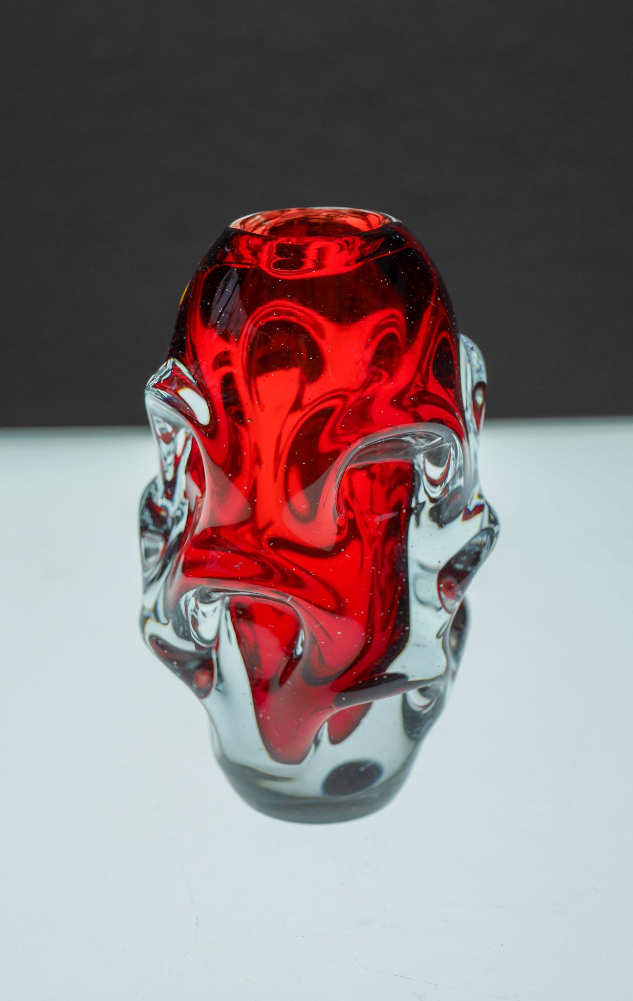Mid-20th Century Red Glass Vase by Börne Augustsson for Åseda, Sweden