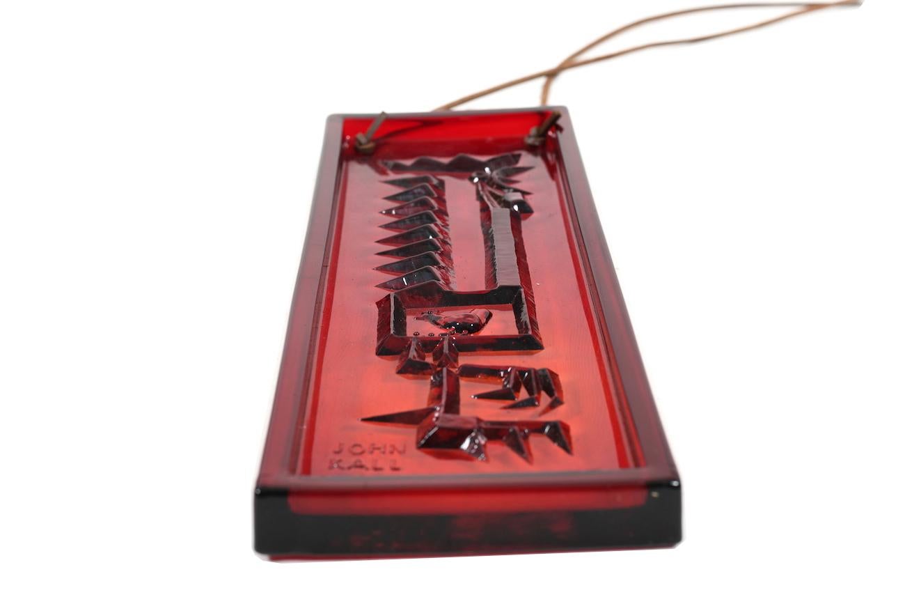 Swedish Red Glass Wall Plaque Designed by John Käll For Sale
