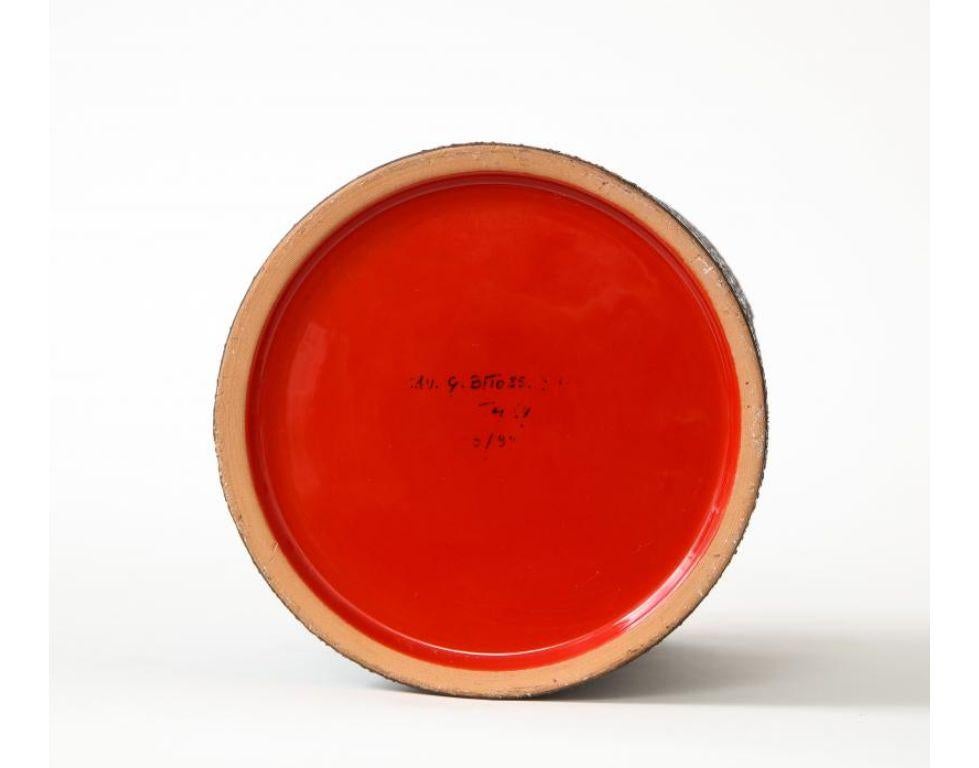 Red Glaze Ceramic Vase with Black Matte Exterior by Bitossi, c. 1960s For Sale 4