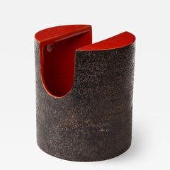 Vaso Tagliato in ceramica rossa con esterno nero opaco di Aldo Londi per Bitossi