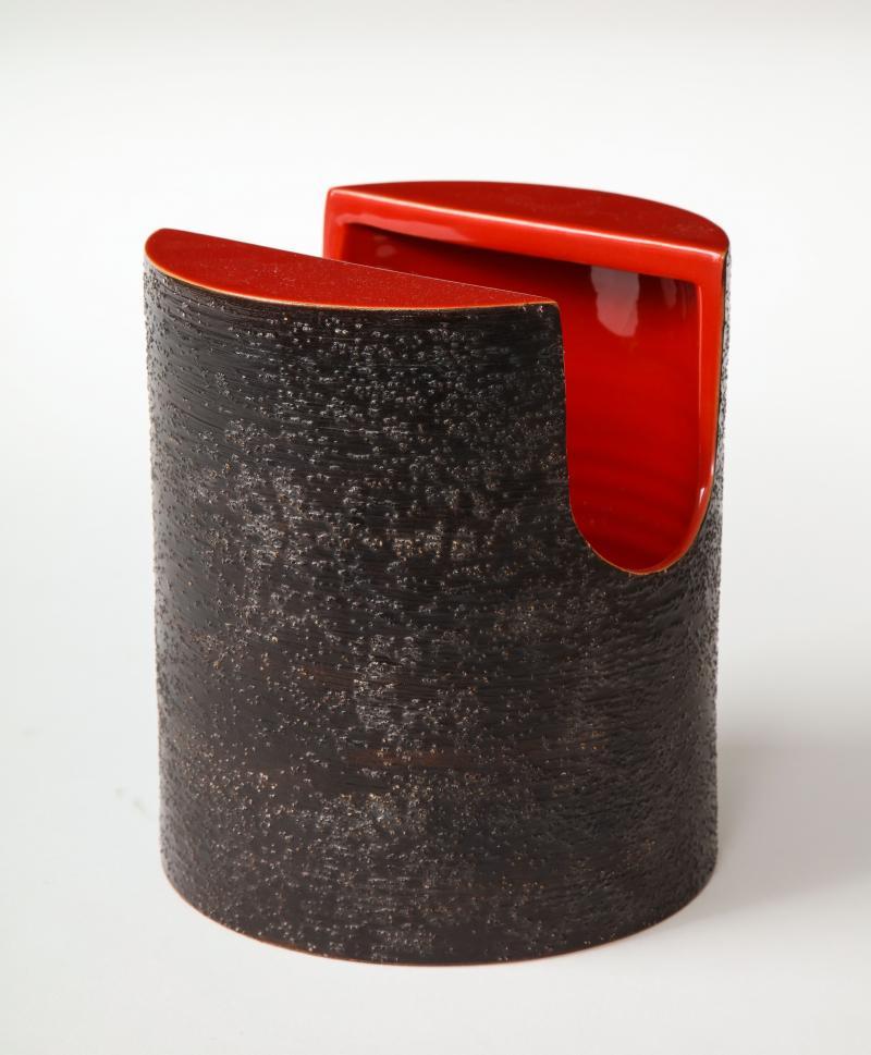 Modern Red Glaze Ceramic Vase with Black Matte Exterior by Bitossi, c. 1960s For Sale