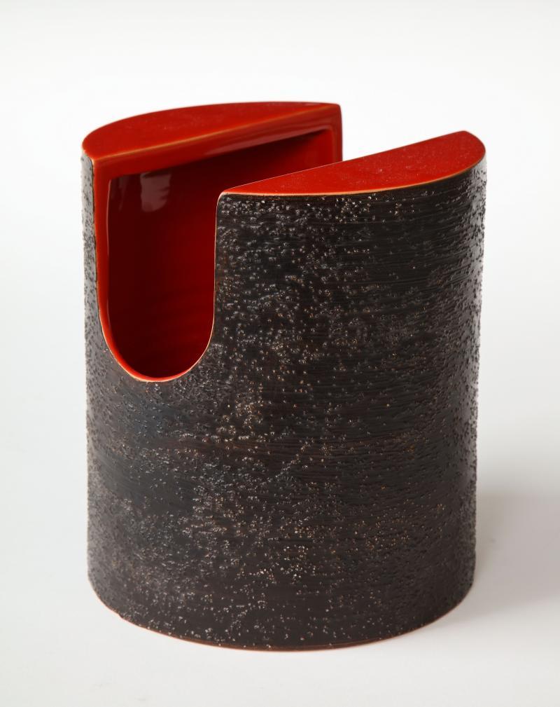 Glazed Red Glaze Ceramic Vase with Black Matte Exterior by Bitossi, c. 1960s For Sale