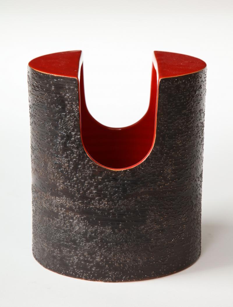 Red Glaze Ceramic Vase with Black Matte Exterior by Bitossi, c. 1960s In Good Condition For Sale In New York City, NY