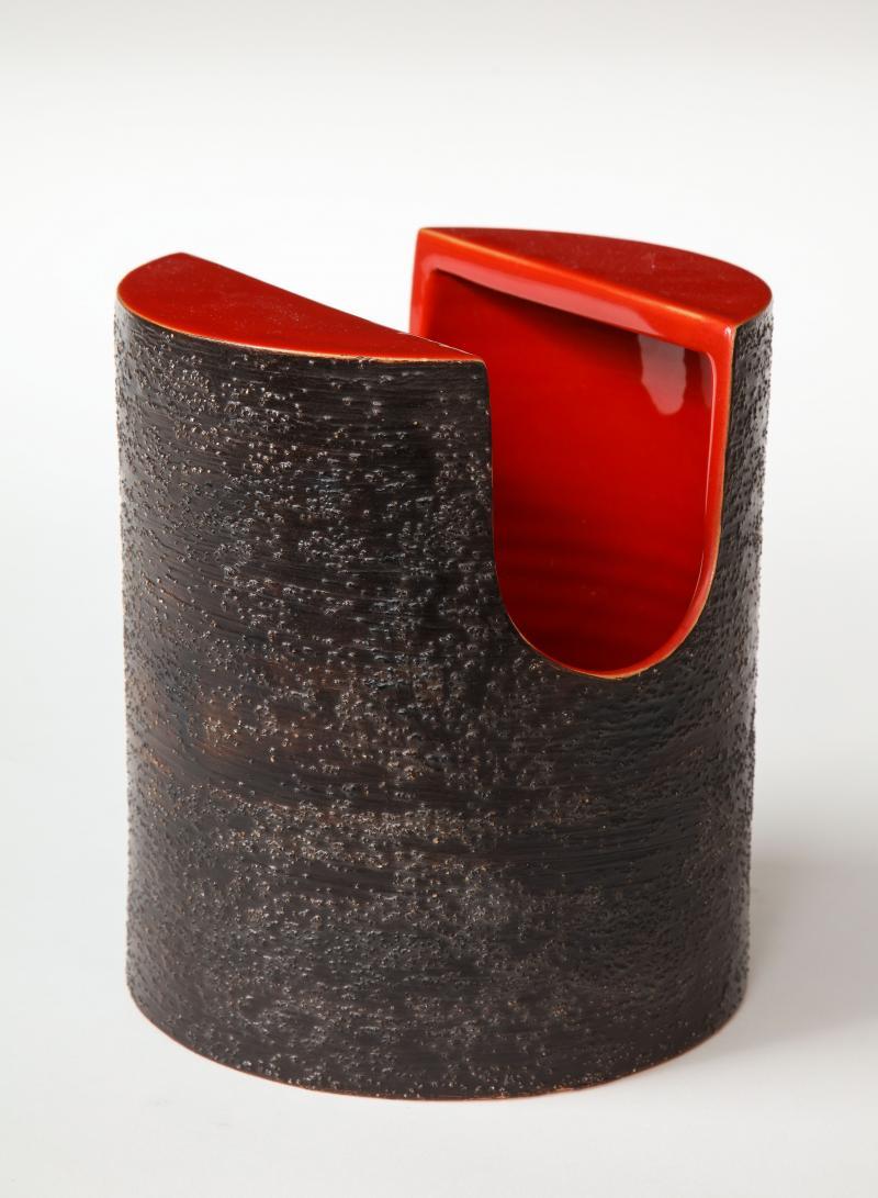 20th Century Red Glaze Ceramic Vase with Black Matte Exterior by Bitossi, c. 1960s For Sale