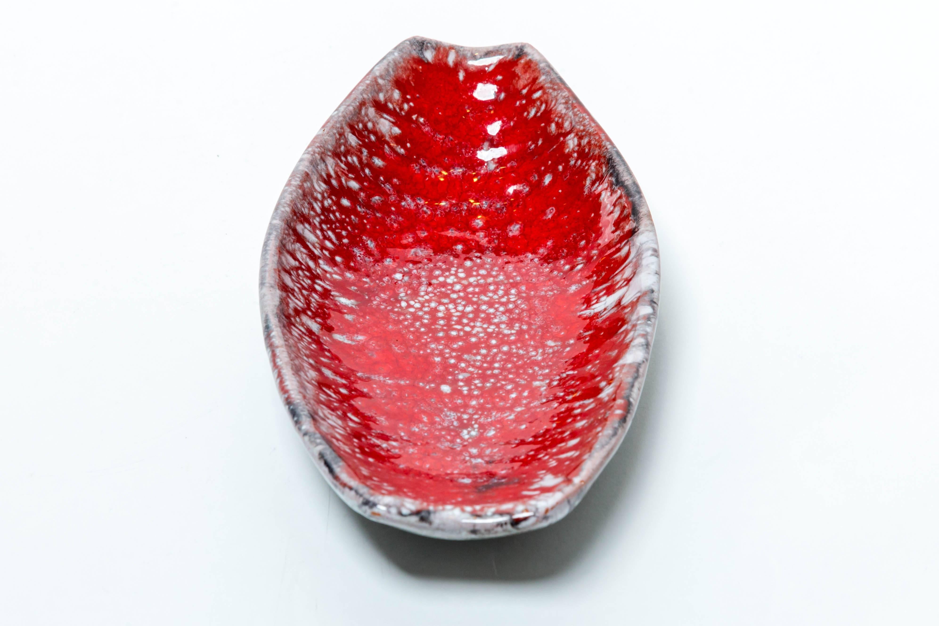 French Red Glazed Ceramic Dish by Arlette Roux Juan