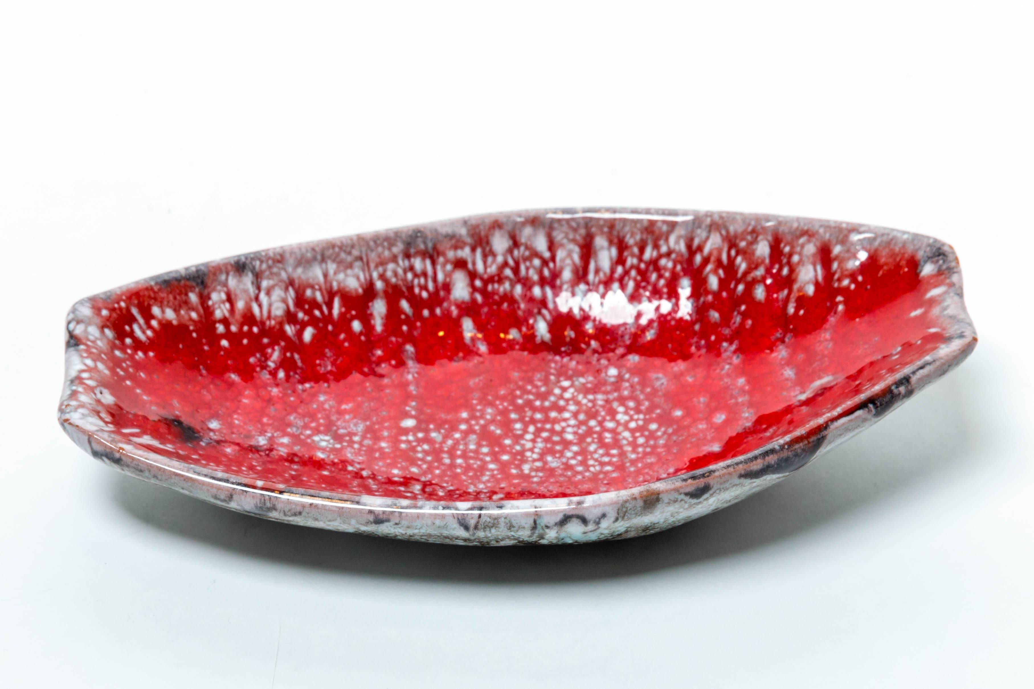 Red Glazed Ceramic Dish by Arlette Roux Juan In Excellent Condition In New York City, NY