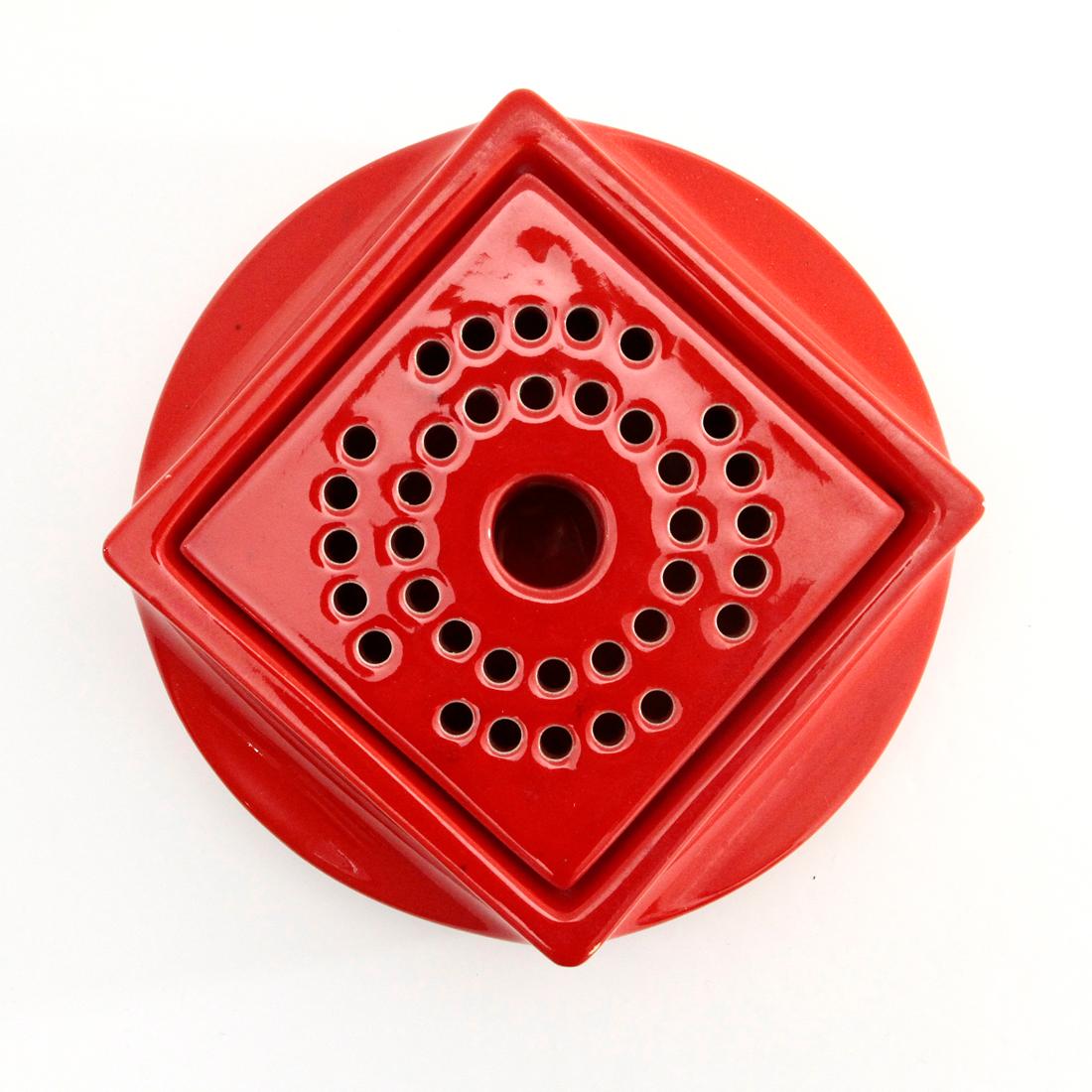 Mid-Century Modern Red Glazed Ceramic Flower Centerpiece by Studio Opi for Gabbianelli, 1960s