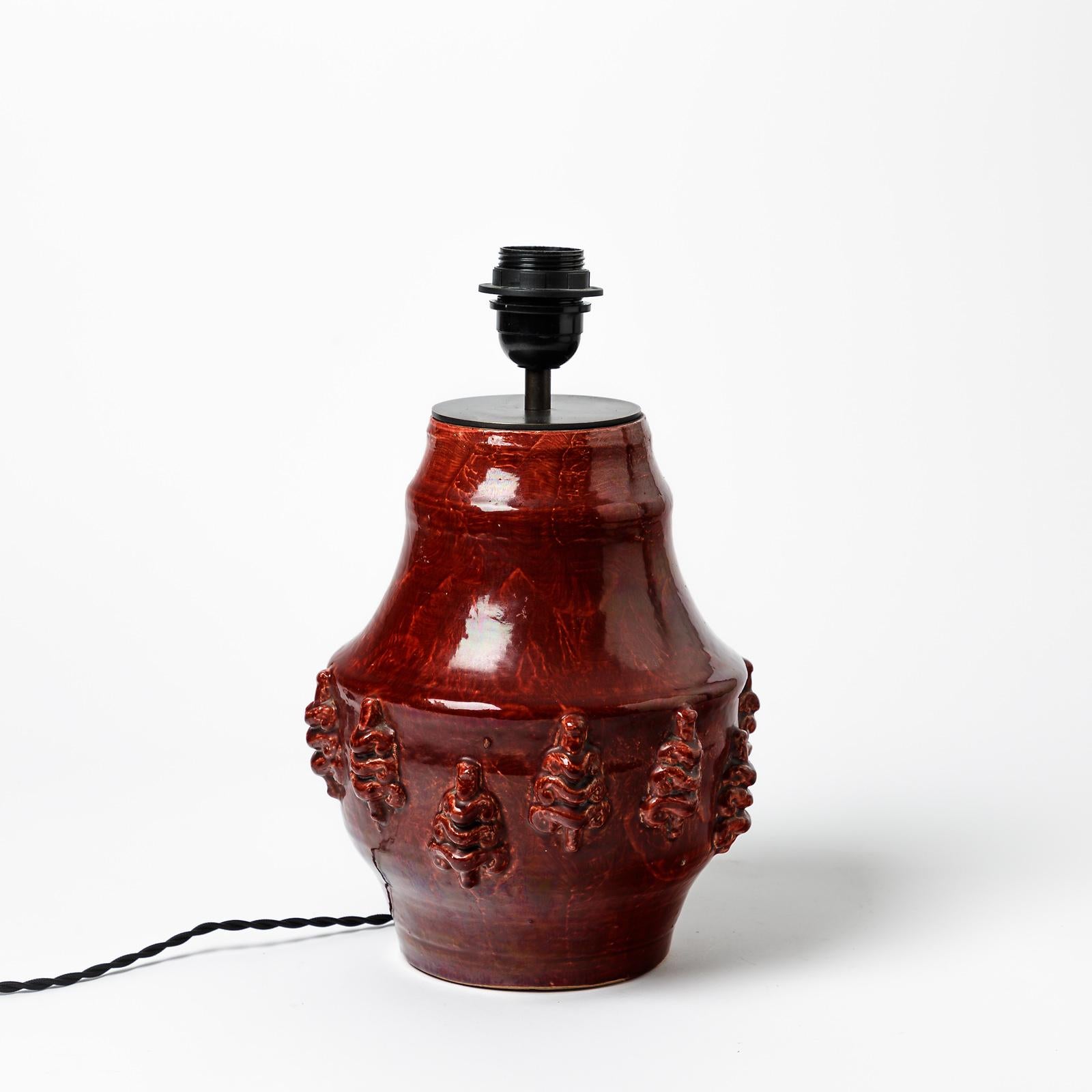 Beaux Arts Red glazed ceramic lamp by Jean Austruy, circa 1960-1970 For Sale