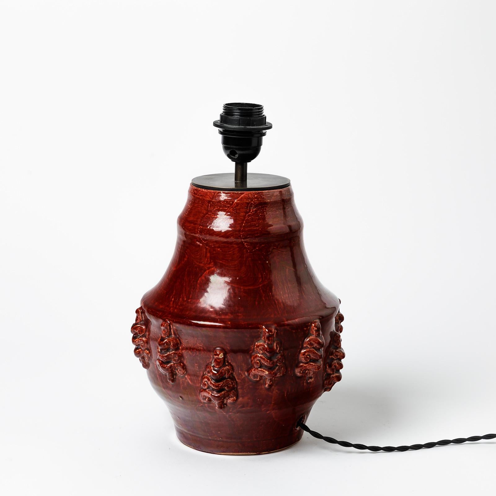 French Red glazed ceramic lamp by Jean Austruy, circa 1960-1970 For Sale