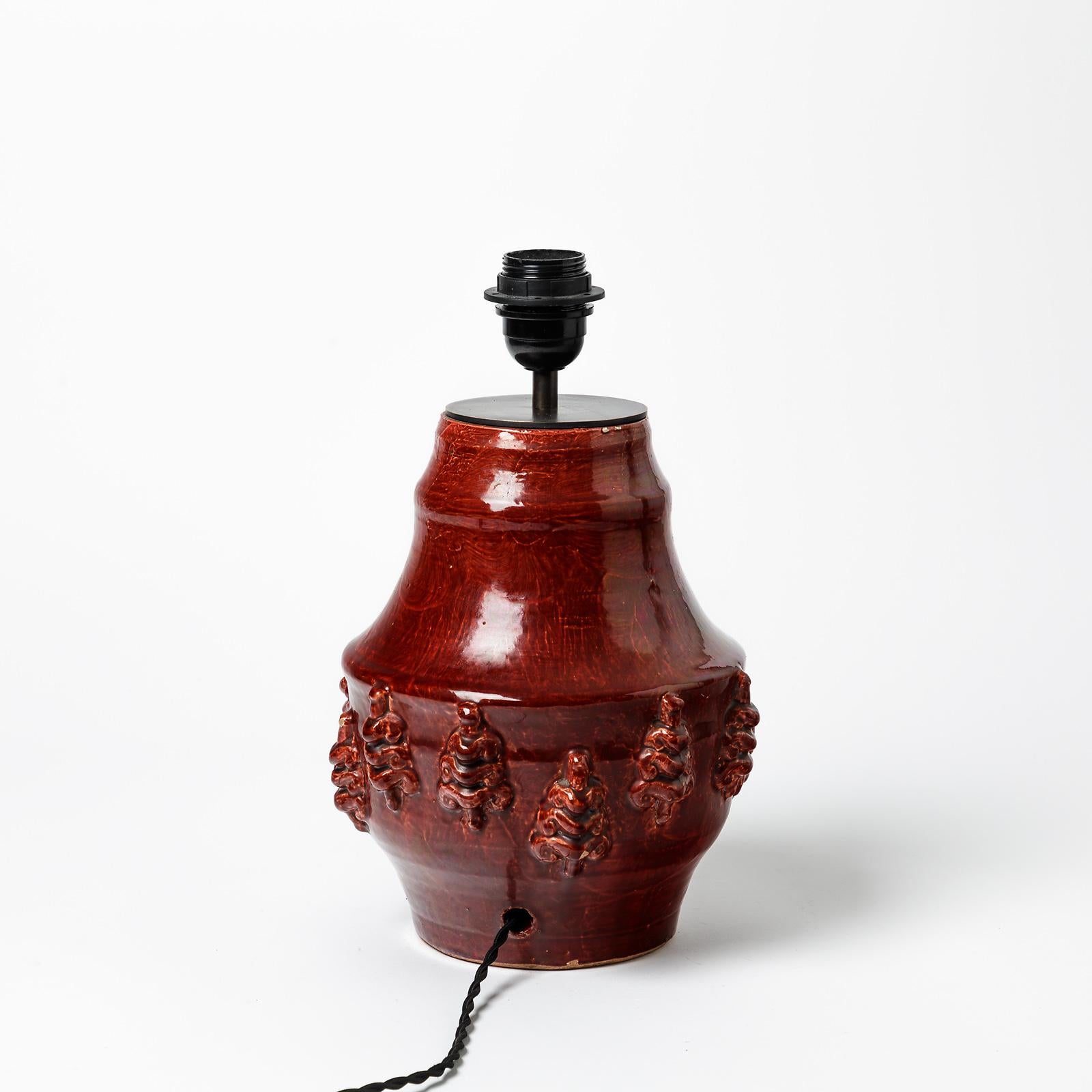 Red glazed ceramic lamp by Jean Austruy, circa 1960-1970 In Excellent Condition For Sale In Saint-Ouen, FR