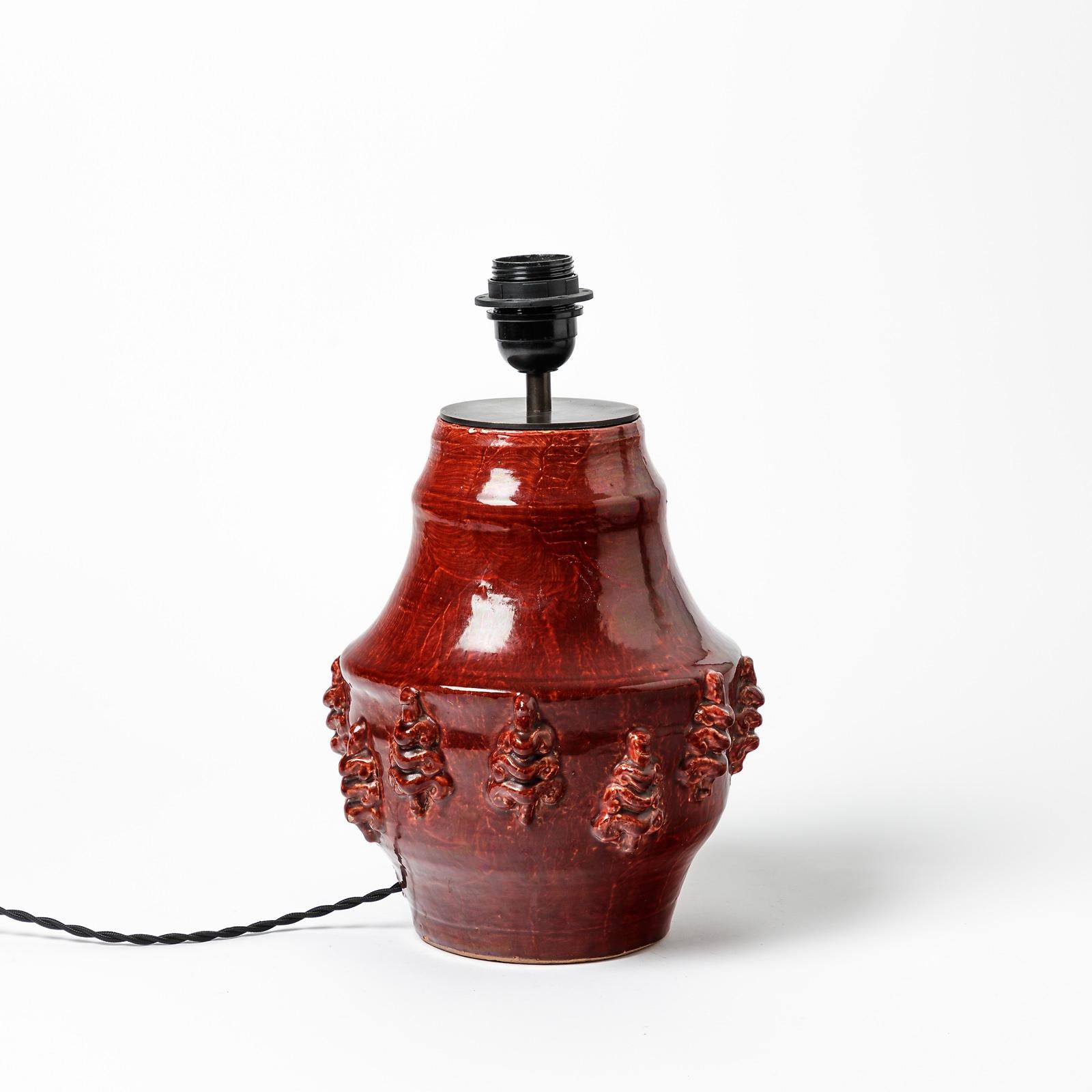 20th Century Red glazed ceramic lamp by Jean Austruy, circa 1960-1970 For Sale