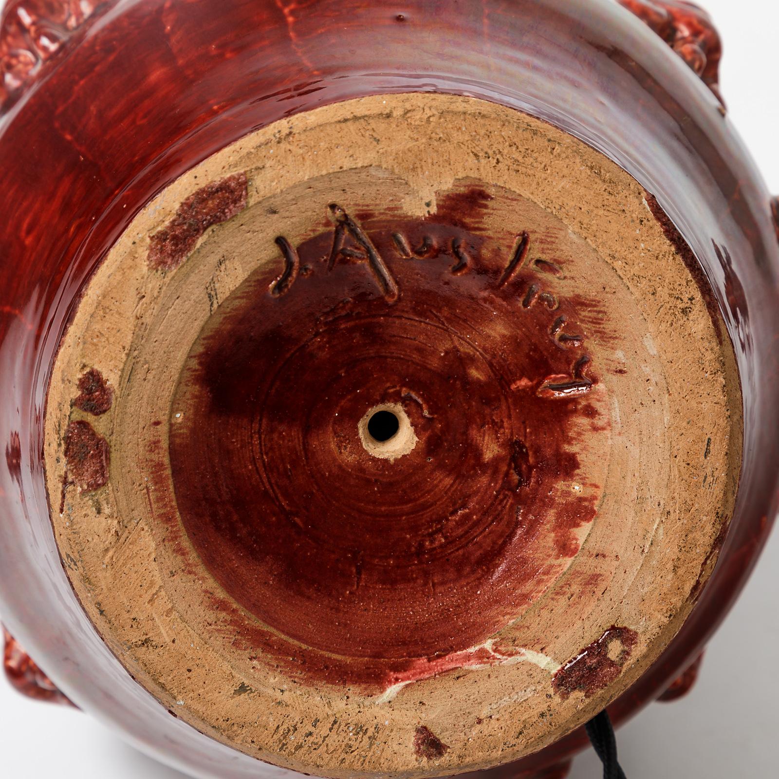 Ceramic Red glazed ceramic lamp by Jean Austruy, circa 1960-1970 For Sale