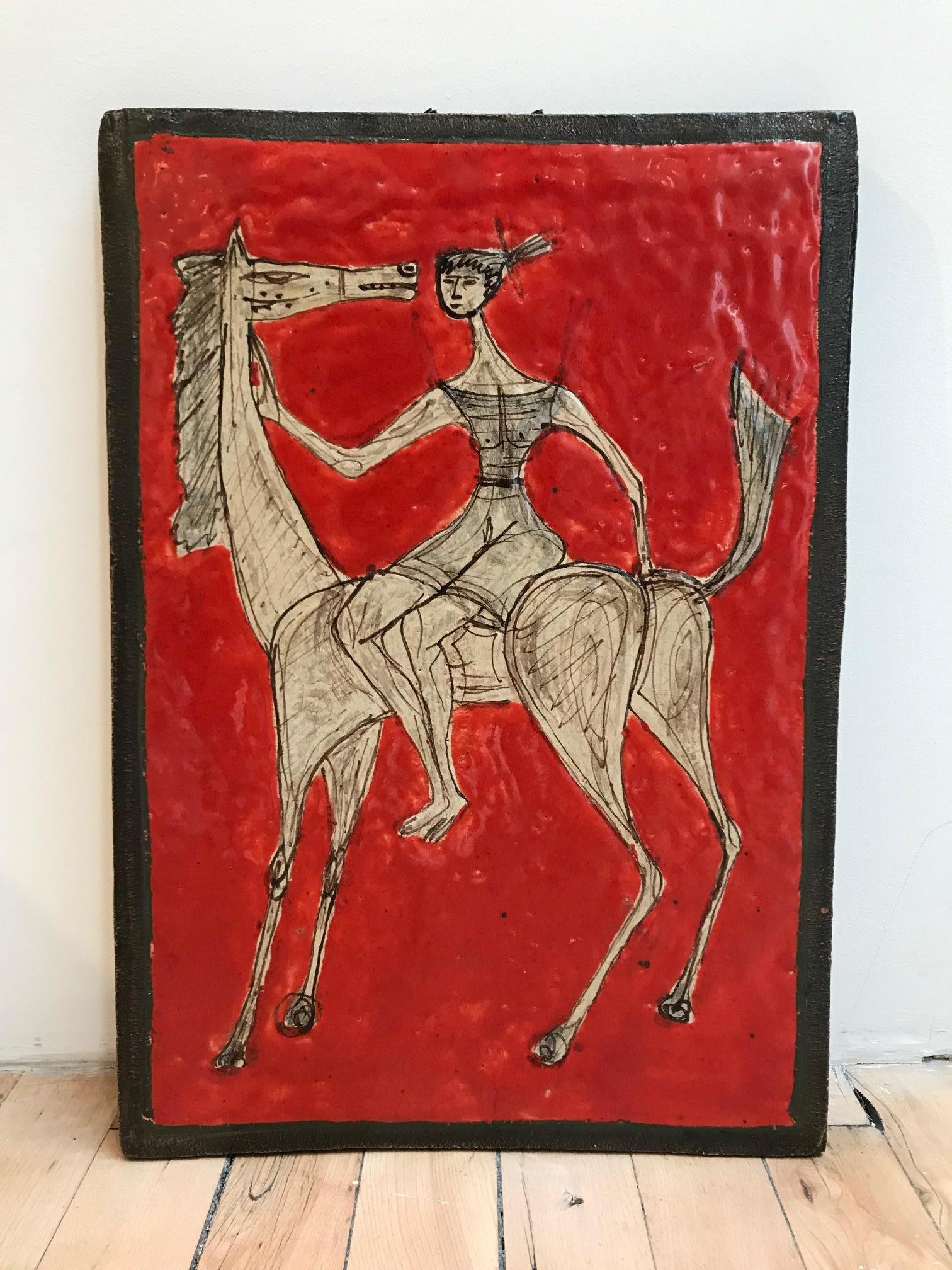 Red Glazed Ceramic Plaque in the Style of Marcello Fantoni 2