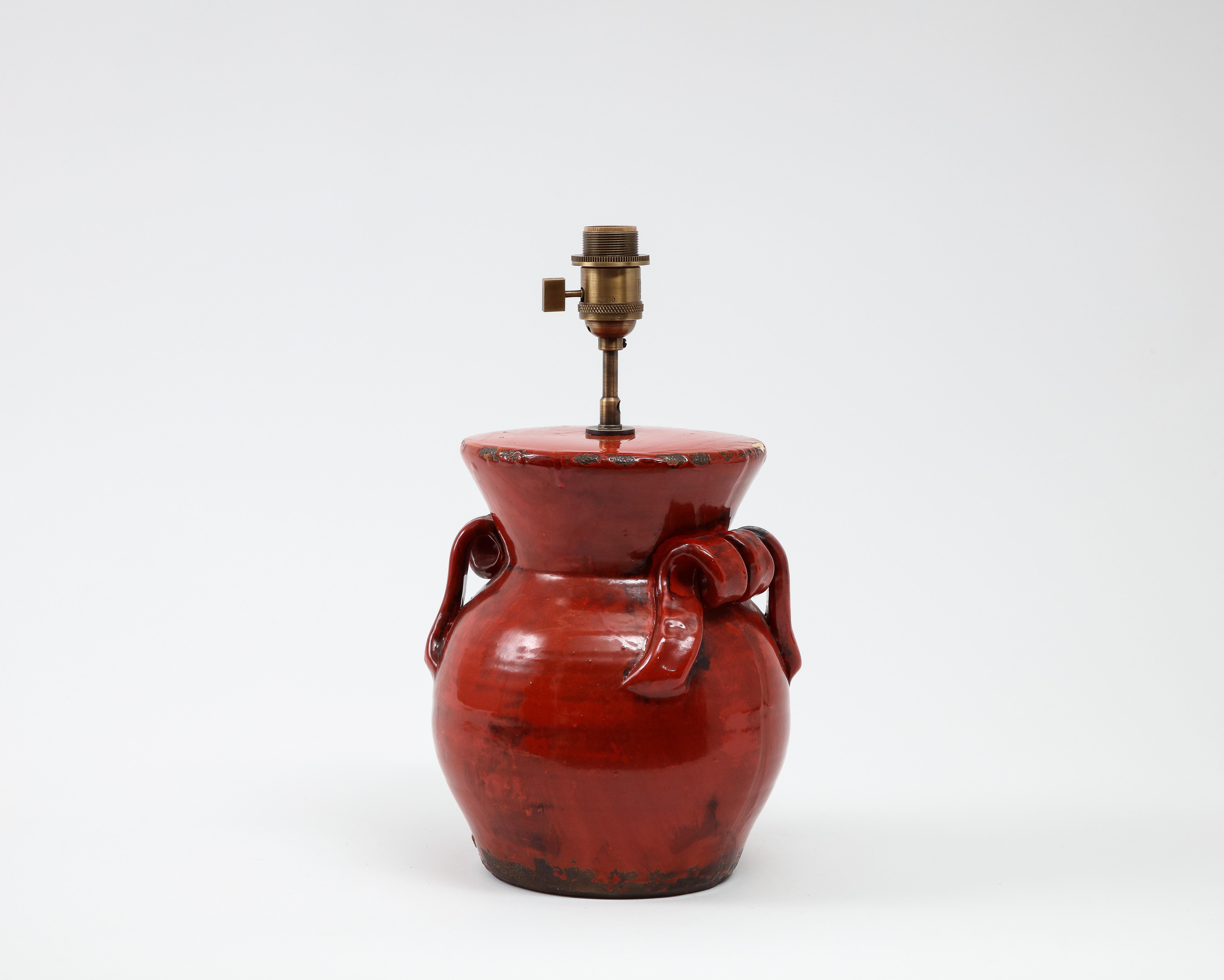 20th Century Deep Red Glazed Ceramic Table Lamp, USA 1960's