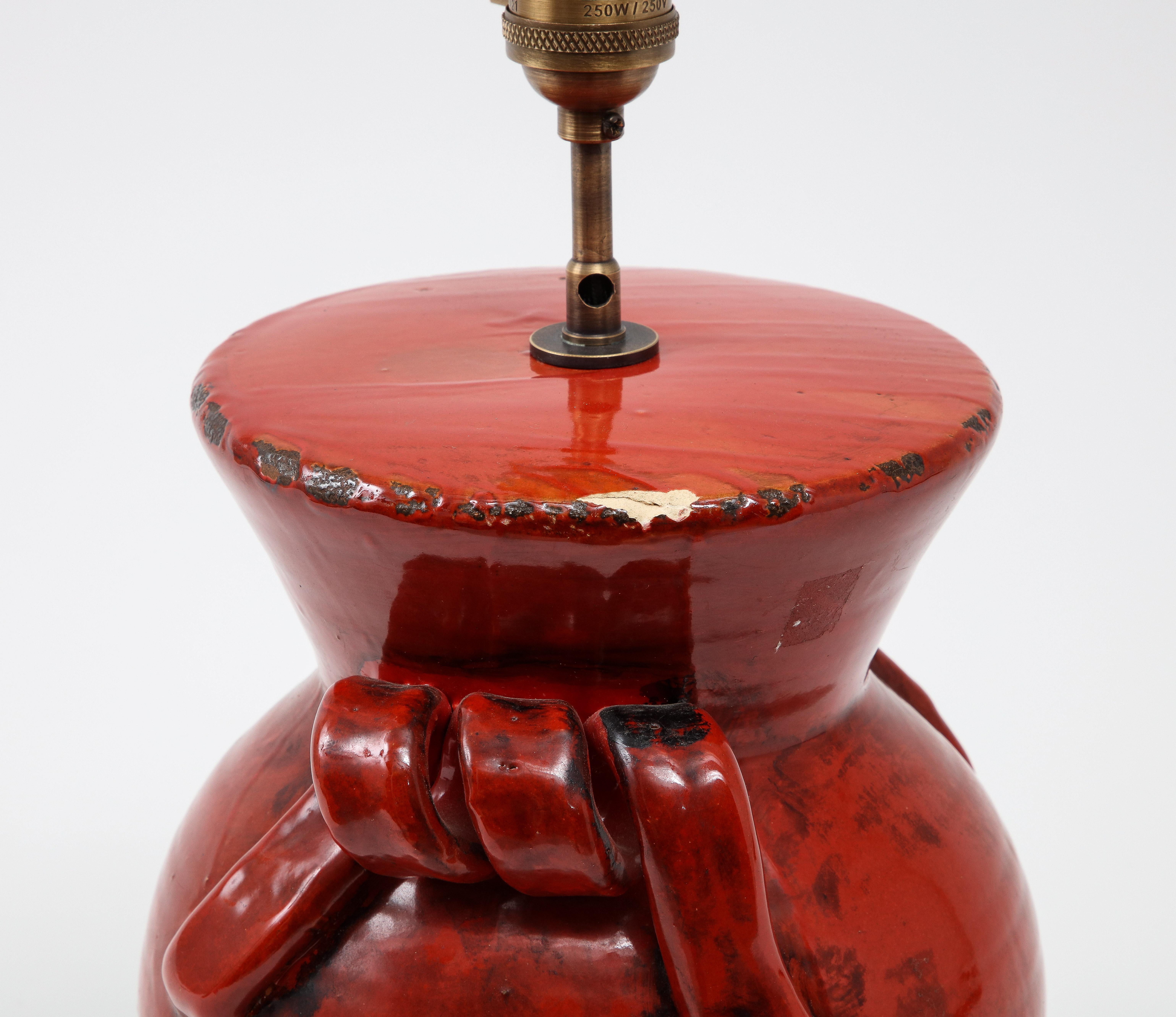 Deep Red Glazed Ceramic Table Lamp, USA 1960's 1
