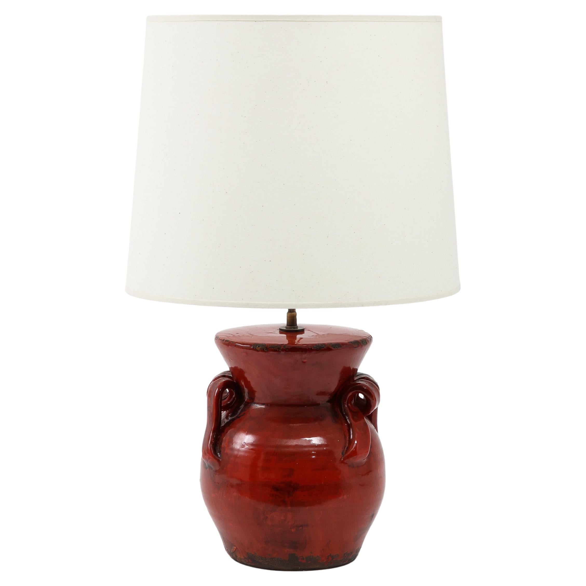 Deep Red Glazed Ceramic Table Lamp, USA 1960's