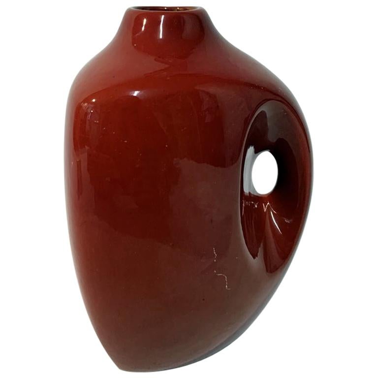 Red Glazed Zsolnay Porcelain Vase by Janos Torok, 1960