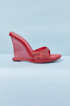 Red glitter and leather mules with red transparent plexiglas heels CASADEI