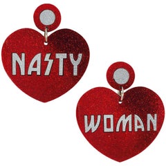 Red glitter hearts Nasty Woman earrings