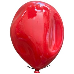 Red glossy deflated ceramic balloon sculpture handmade for wall, ceiling