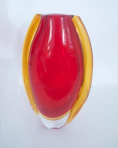 Red Glossy Pencil Vase by Carlo Morretti with Murano Vase Flavio Poli 1960