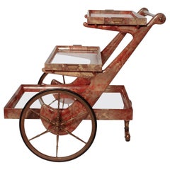 Red Goatskin Bar Cart by Aldo Tura, Circa 1960
